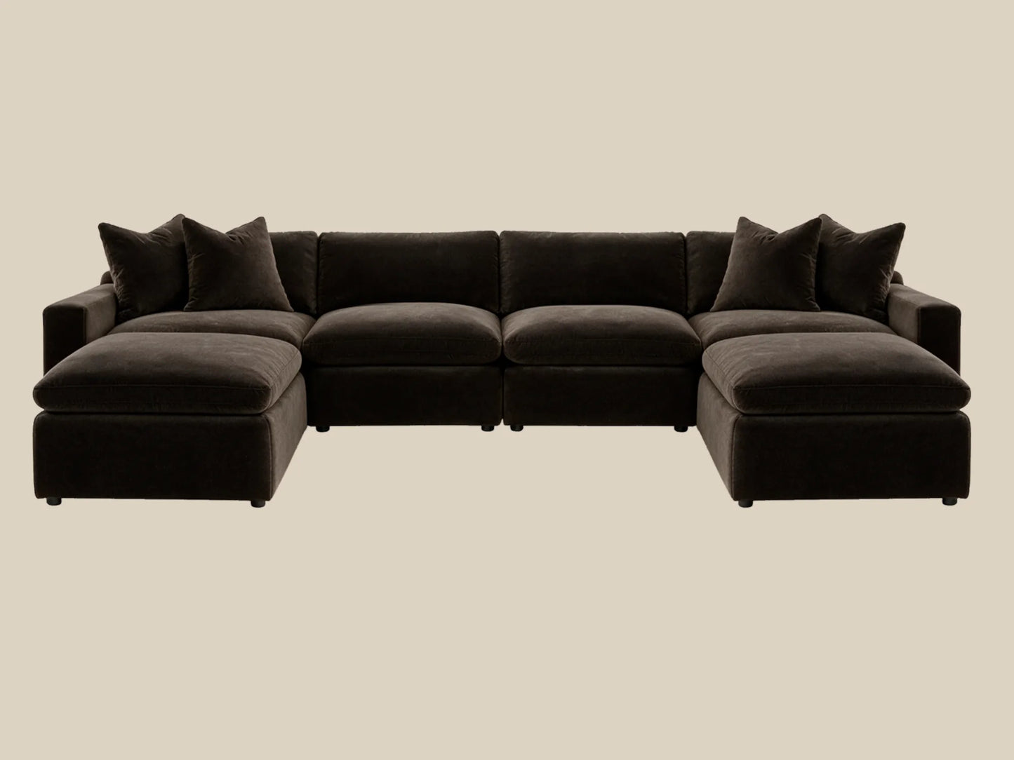 Rowan 6-Piece U-Shape Velvet Modular Sectional in Espresso, front view