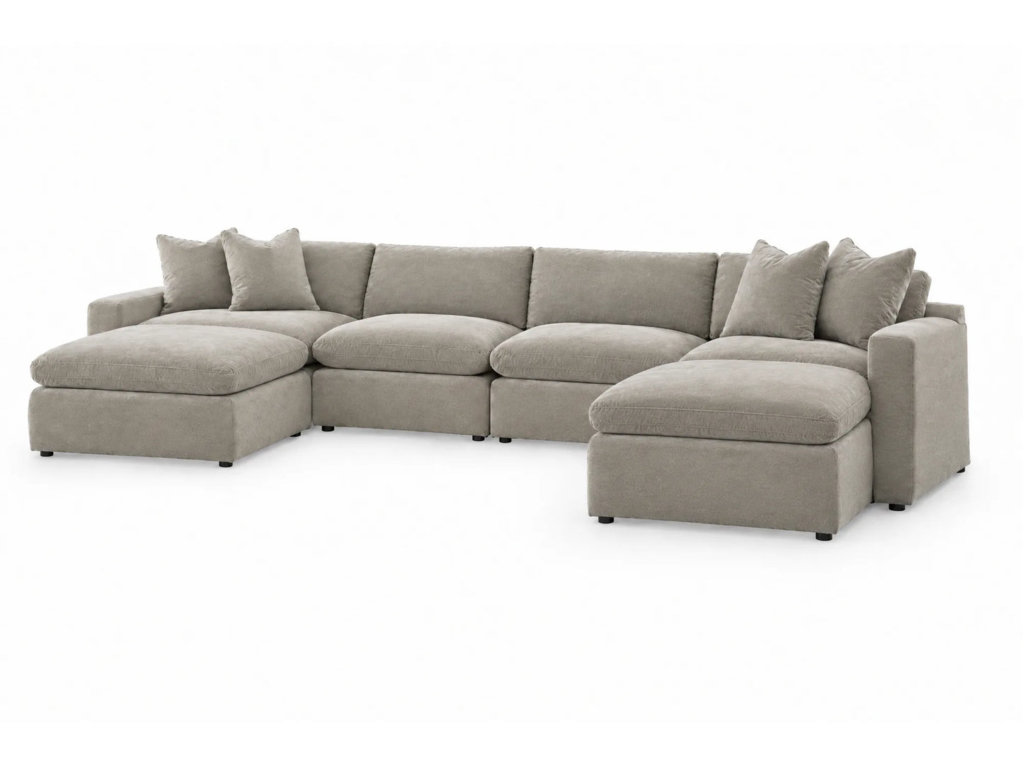 Rowan 6-Piece U-Shape Velvet Modular Sectional in Oatmeal, angled view from the right on white