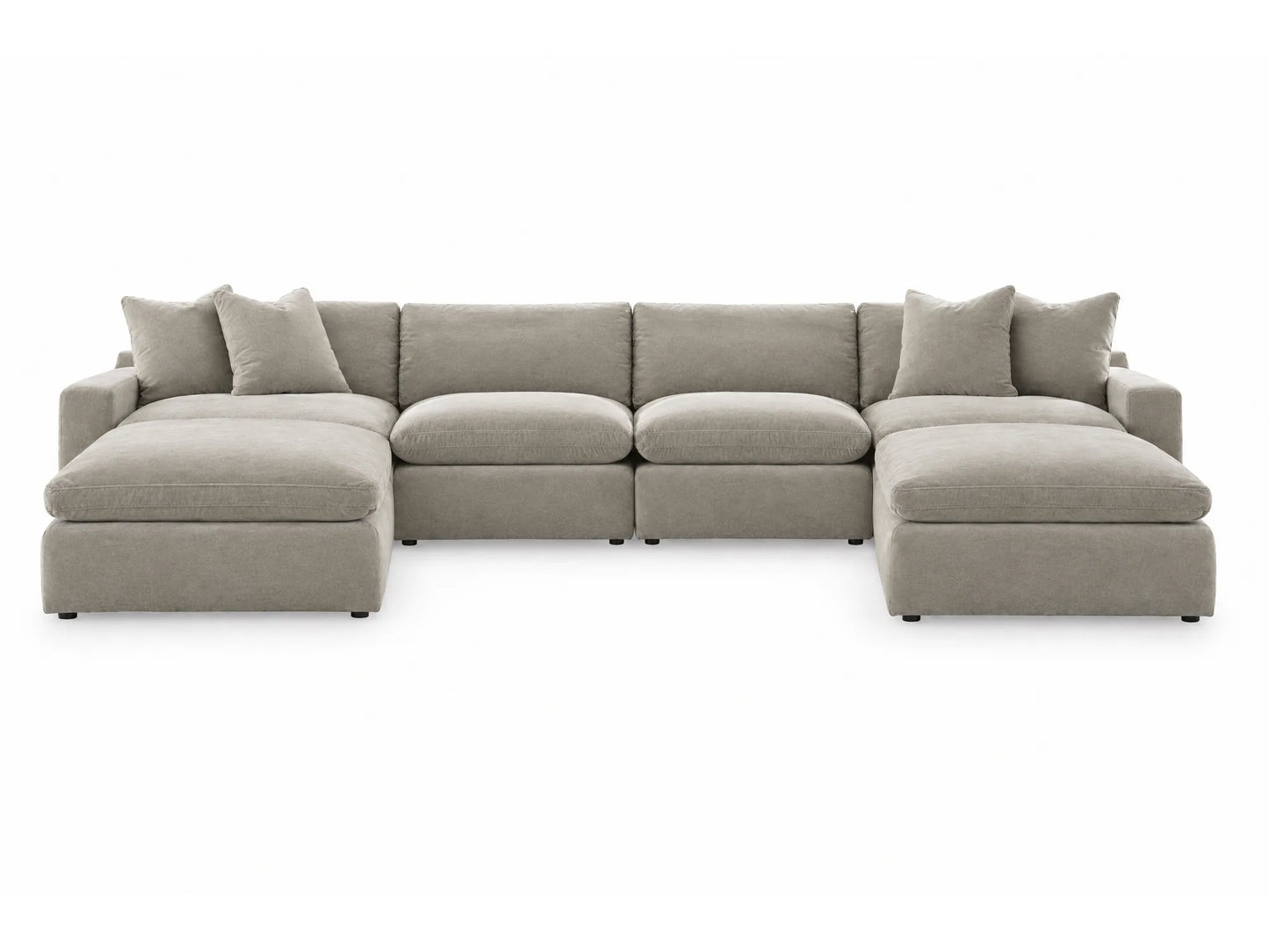 Rowan 6-Piece U-Shape Velvet Modular Sectional in Oatmeal on white