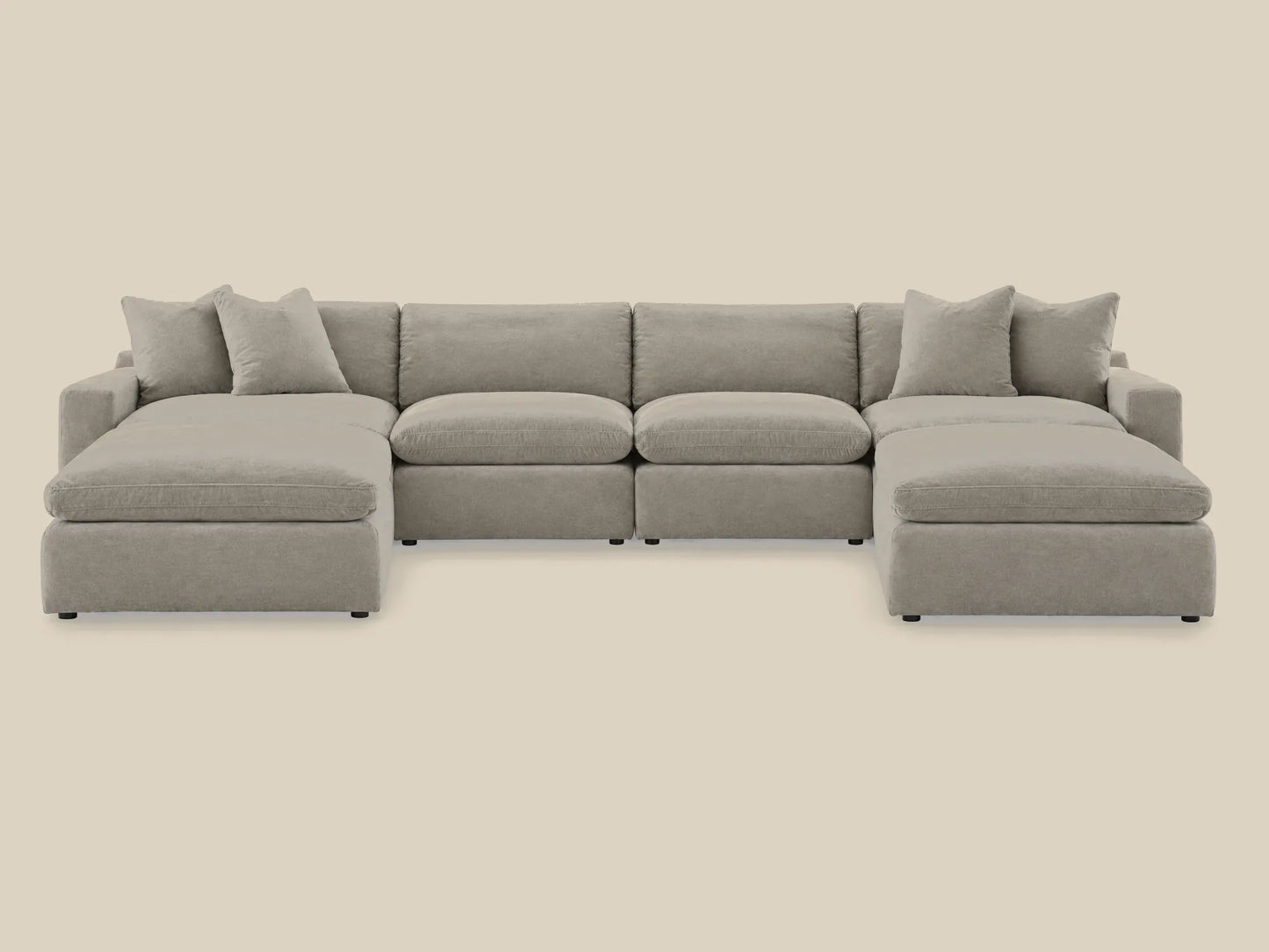 Rowan 6-Piece U-Shape Velvet Modular Sectional in Oatmeal, front view