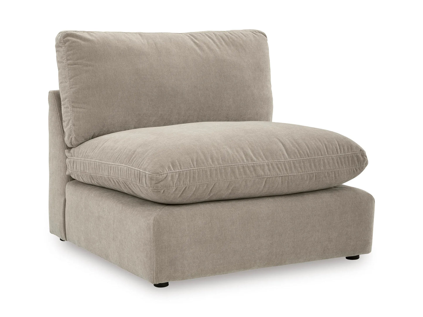 Rowan armless chair module in Oatmeal velvet, angled view on white