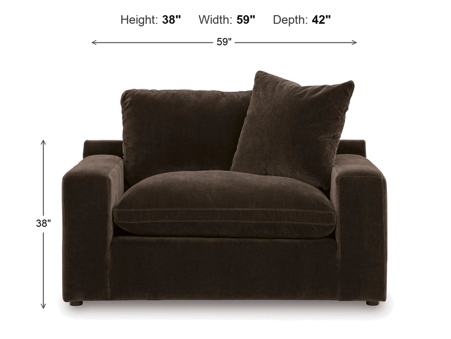 Rowan Velvet Chair dimensions: 59 in W x 42 in D x 38 in H