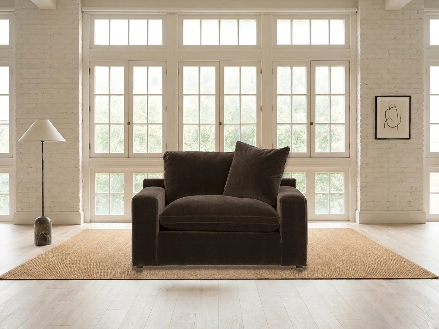 Rowan Velvet Chair in Espresso in a living room