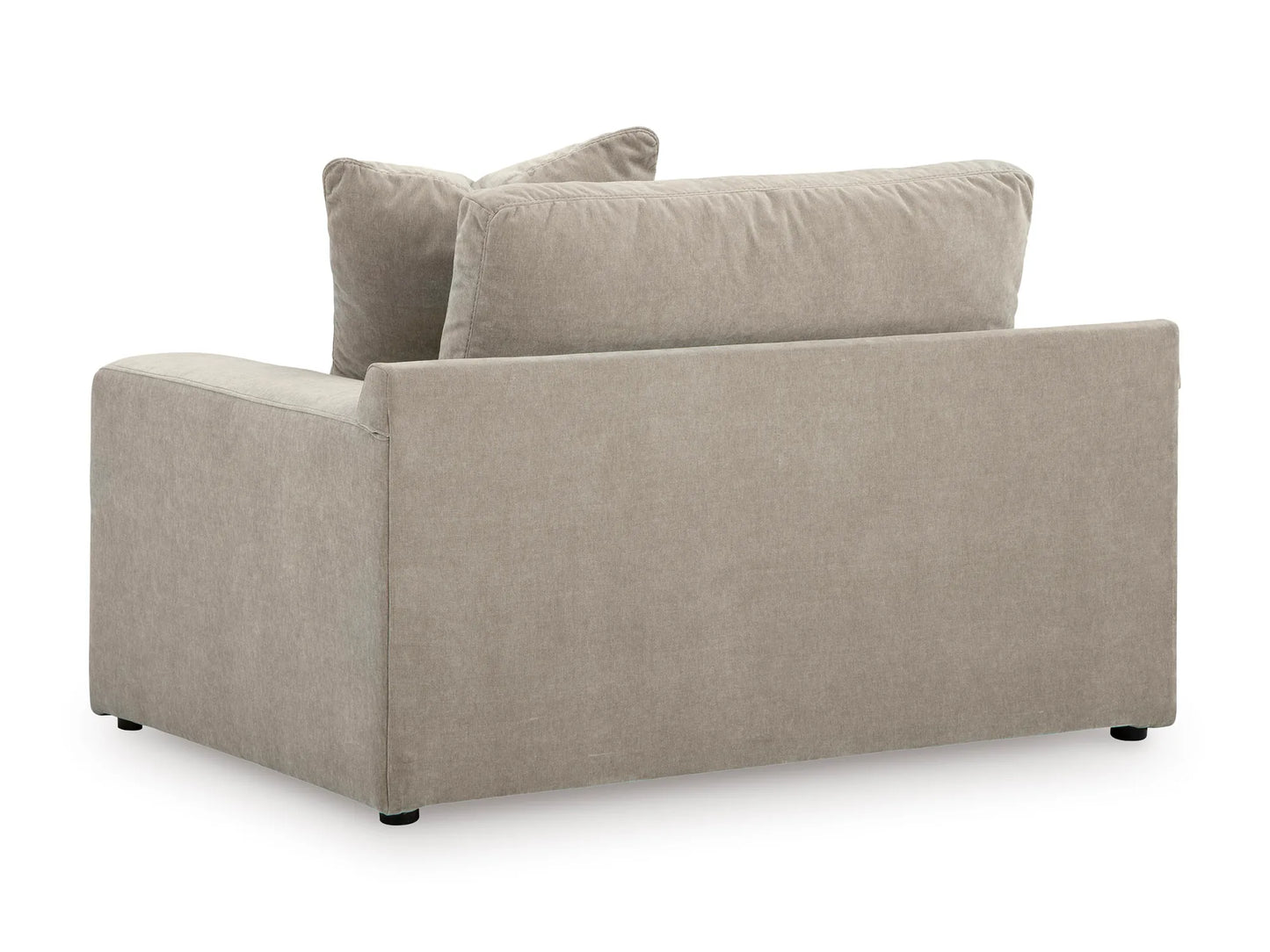 Rowan Velvet Chair in Oatmeal, rear view on white