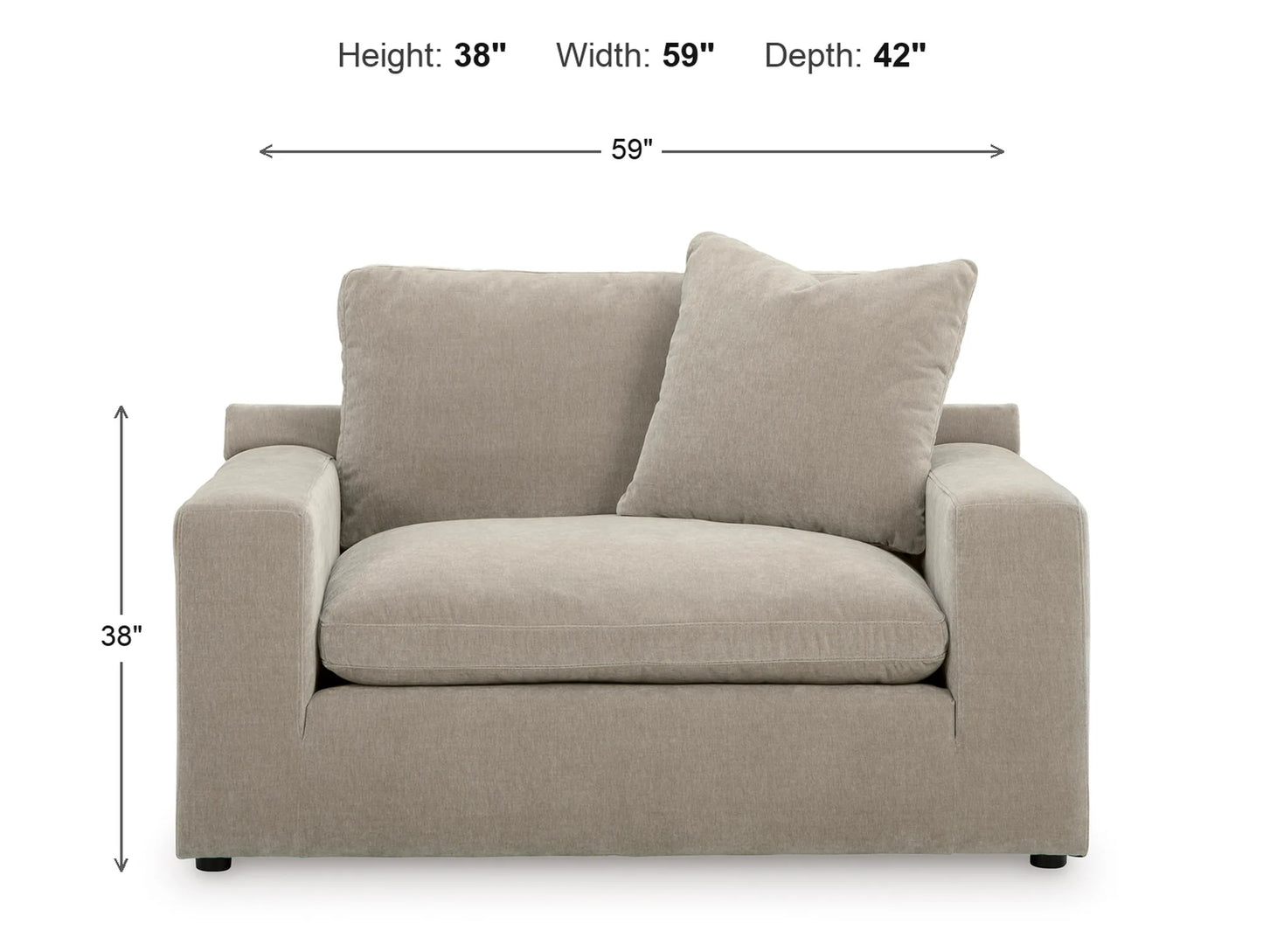 Rowan Velvet Chair dimensions: 59 in W x 42 in D x 38 in H