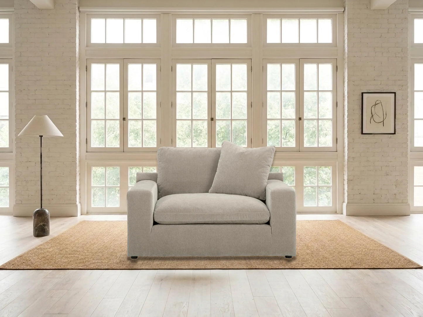 Rowan Velvet Chair in Oatmeal in a living room