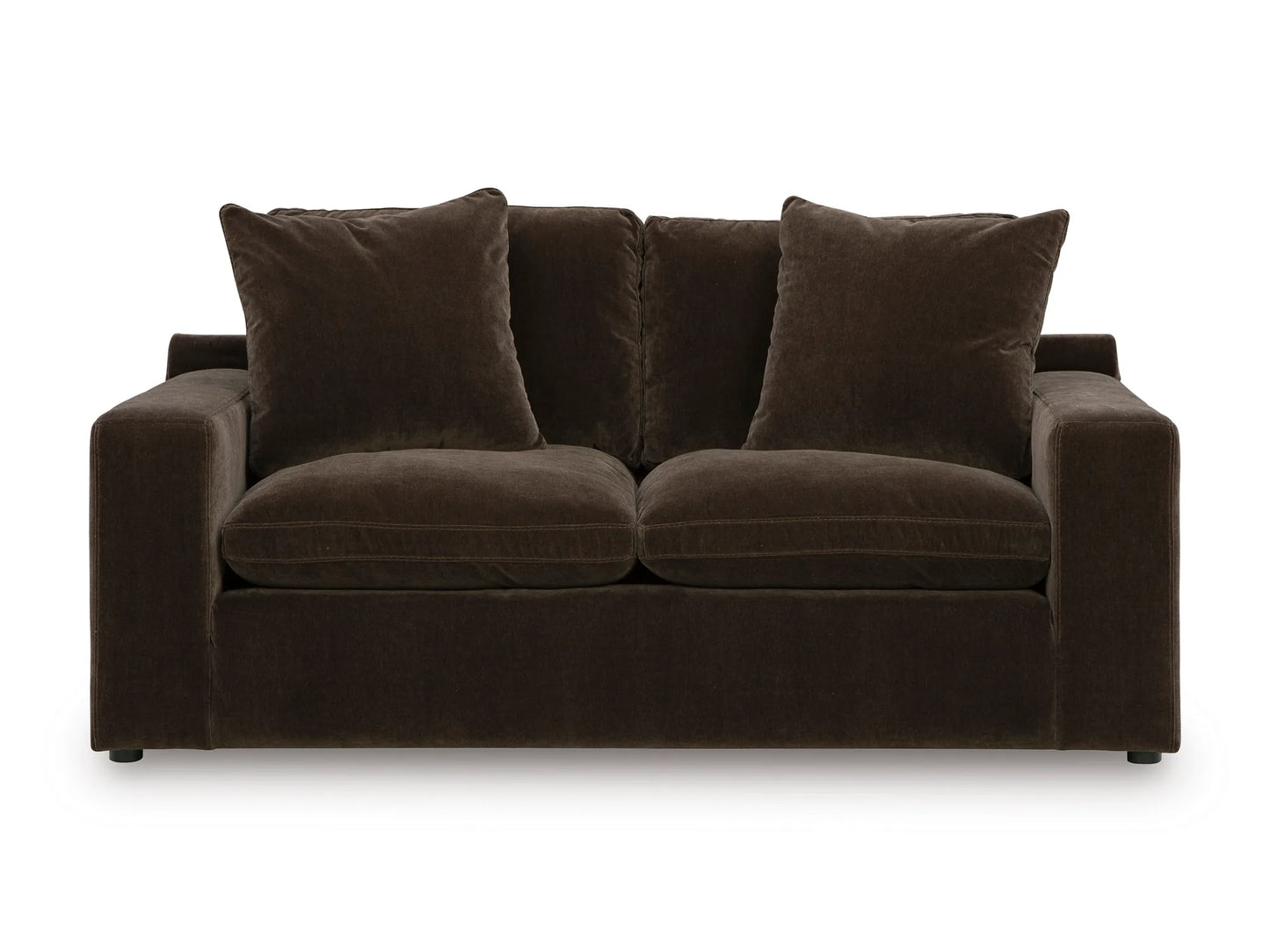 Rowan Velvet Loveseat in Espresso on white