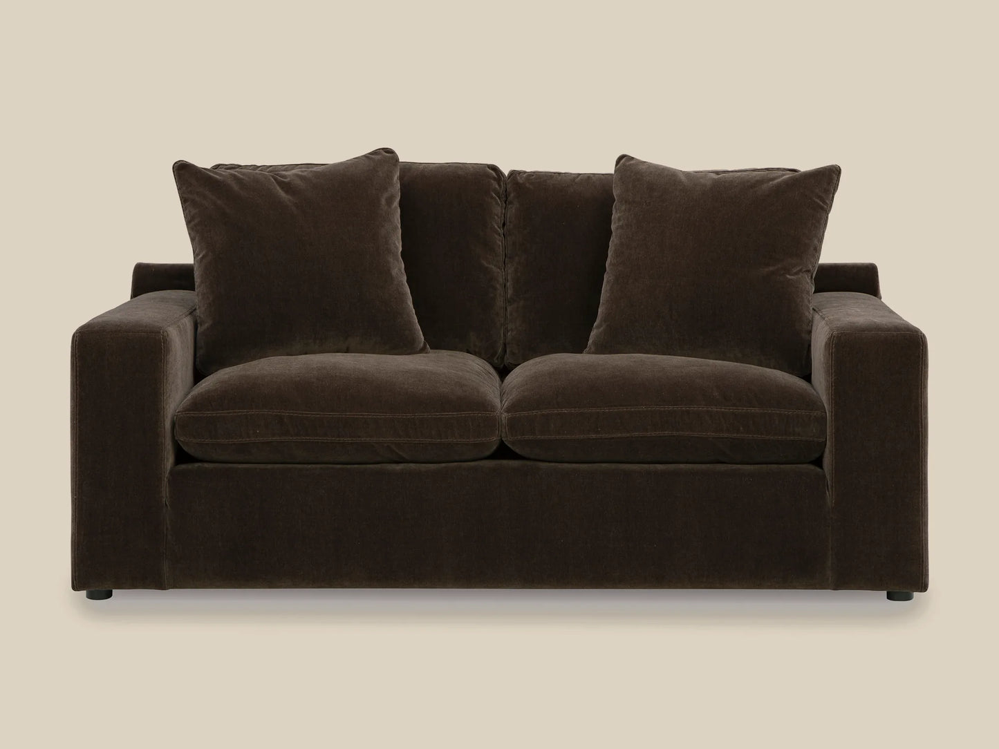 Rowan Velvet Loveseat in Espresso, front view