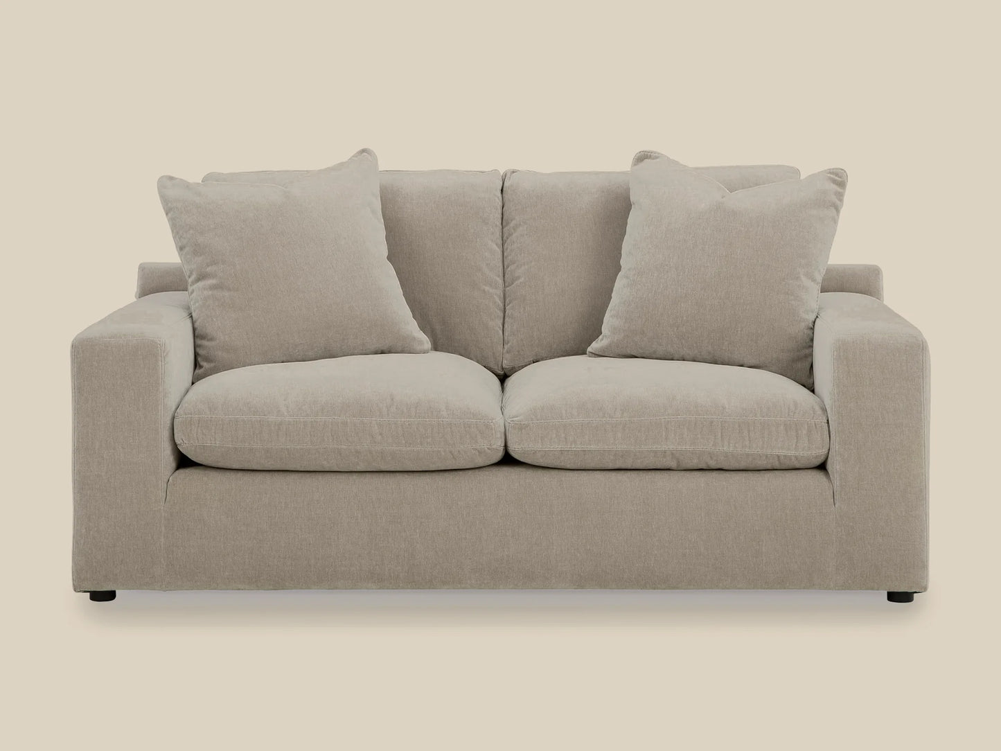 Rowan Velvet Loveseat in Oatmeal, front view
