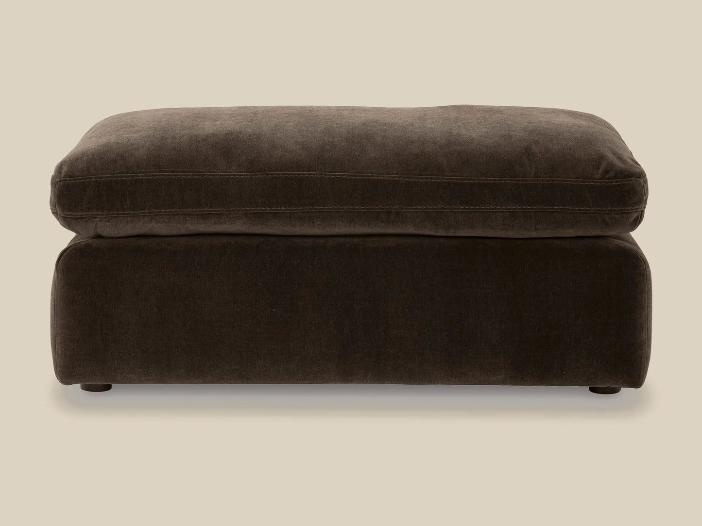Rowan Velvet Ottoman in Espresso, front view