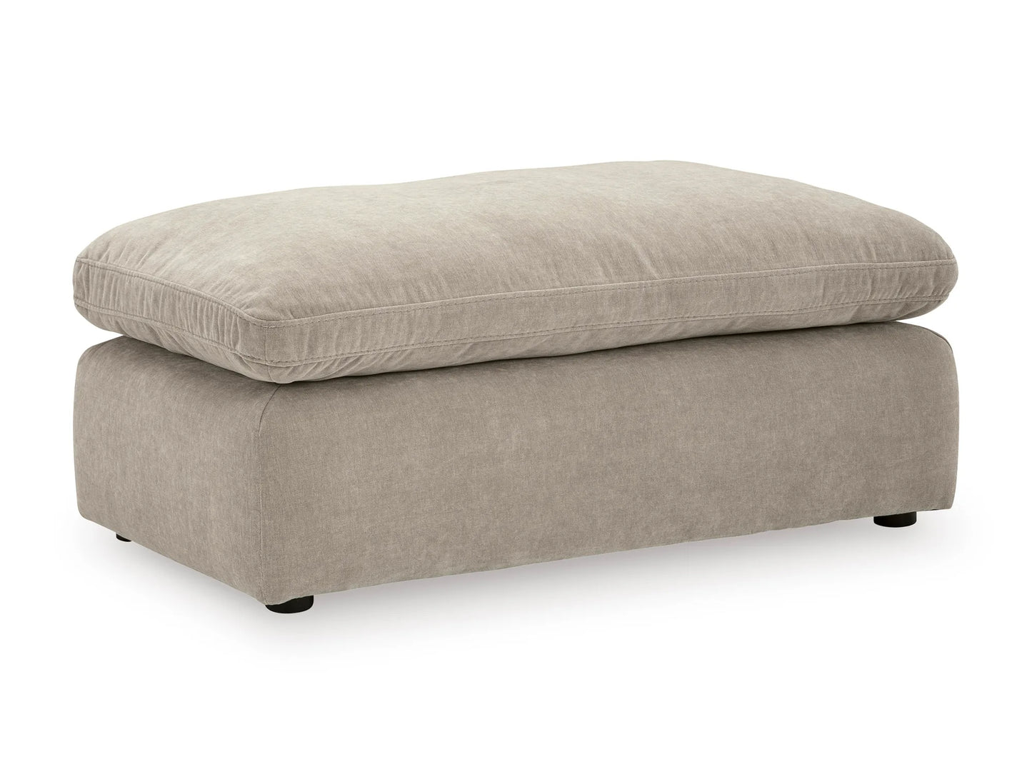Rowan Velvet Ottoman in Oatmeal, angled view on white