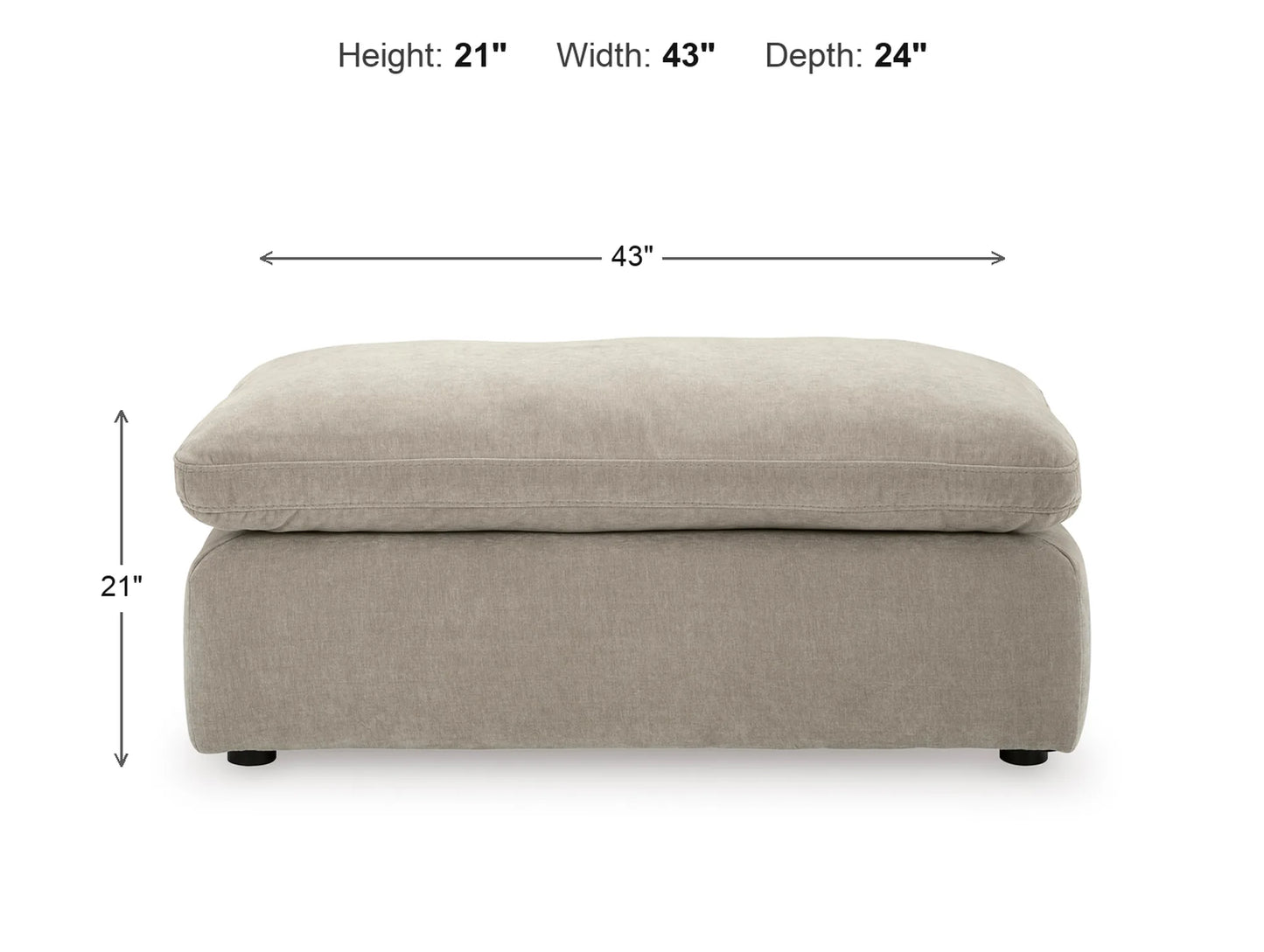 Rowan Velvet Ottoman dimensions: 43 in W x 24 in D x 21 in H