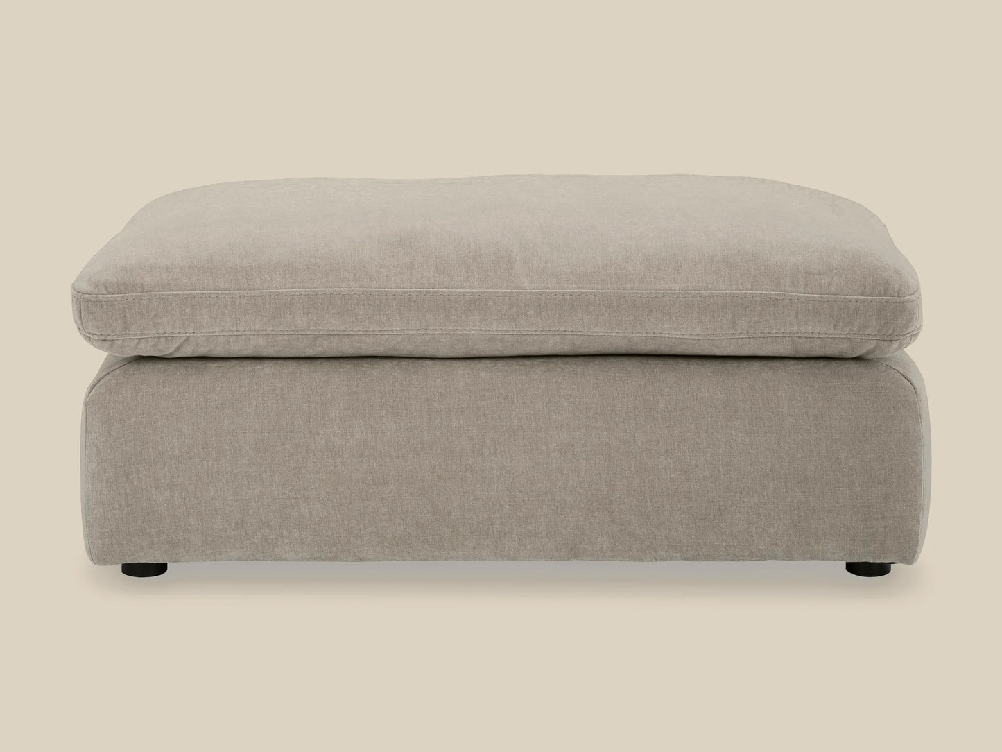 Rowan Velvet Ottoman in Oatmeal, front view