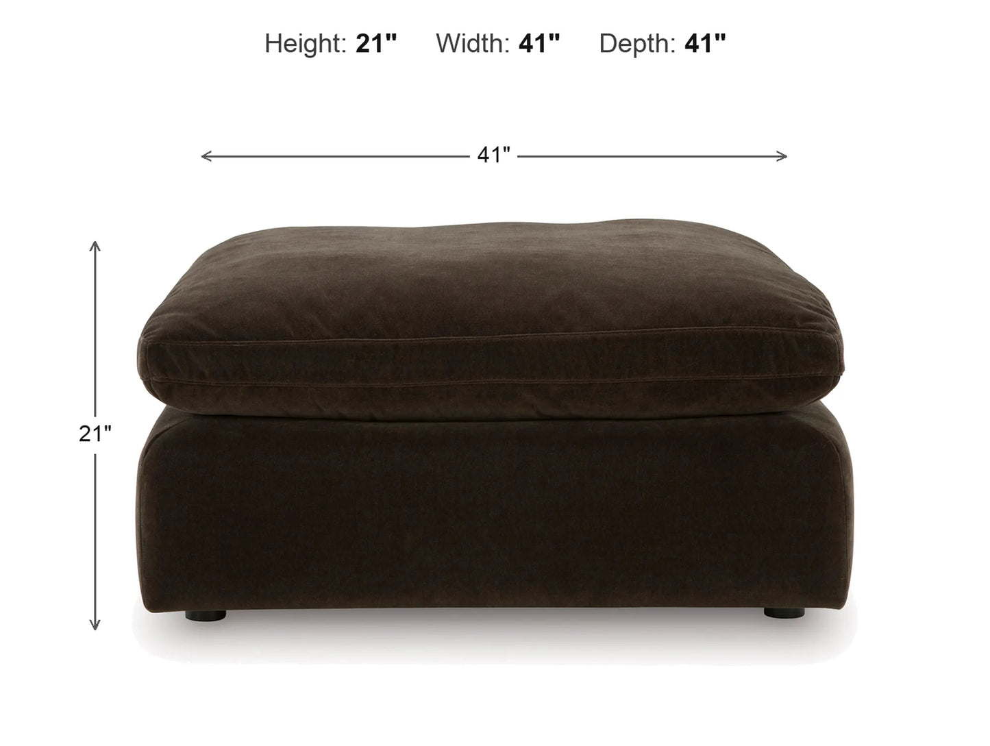Rowan Oversized Velvet Ottoman dimensions: 41 in W x 41 in D x 21 in H