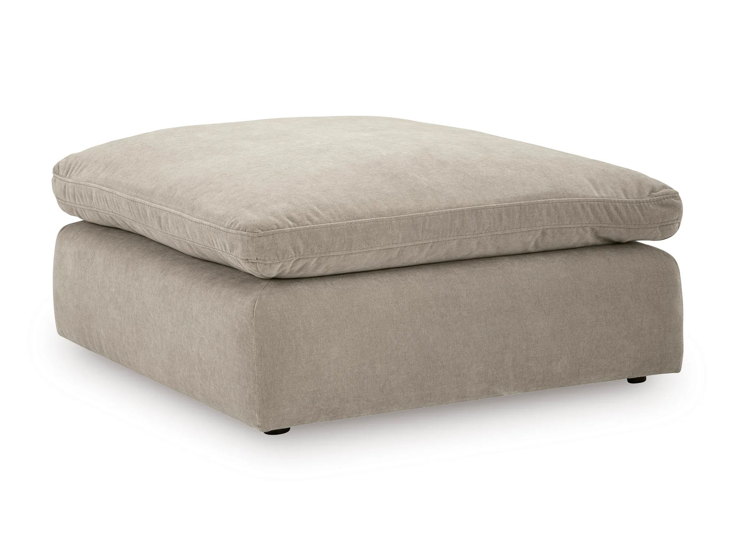 Rowan oversized ottoman module in Oatmeal velvet, angled view on white