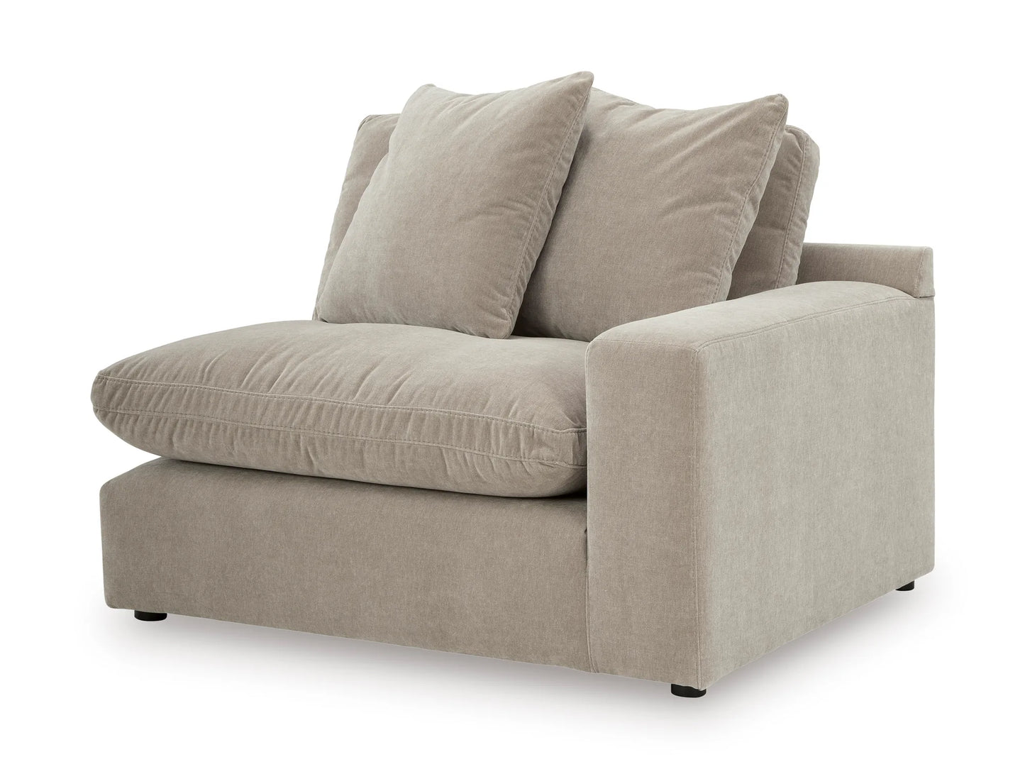 Rowan right-arm corner chair module in Oatmeal velvet, angled view on white