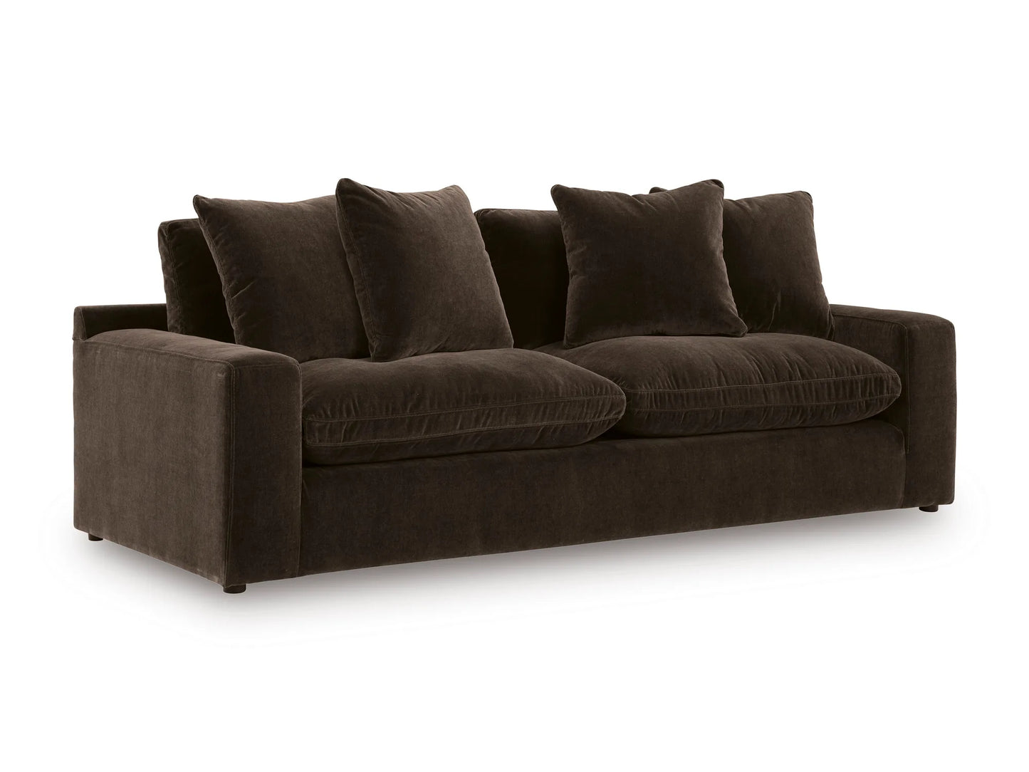 Rowan Velvet Sofa in Espresso, angled view on white