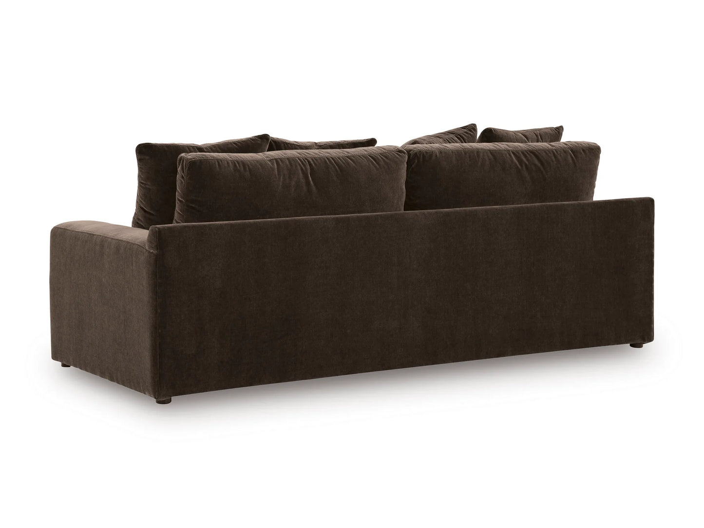 Rowan Velvet Sofa in Espresso, rear view on white