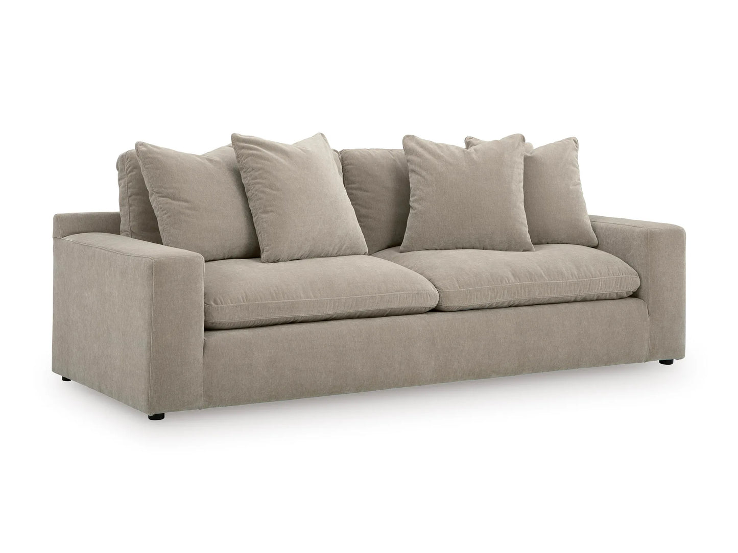 Rowan Velvet Sofa in Oatmeal, angled view on white