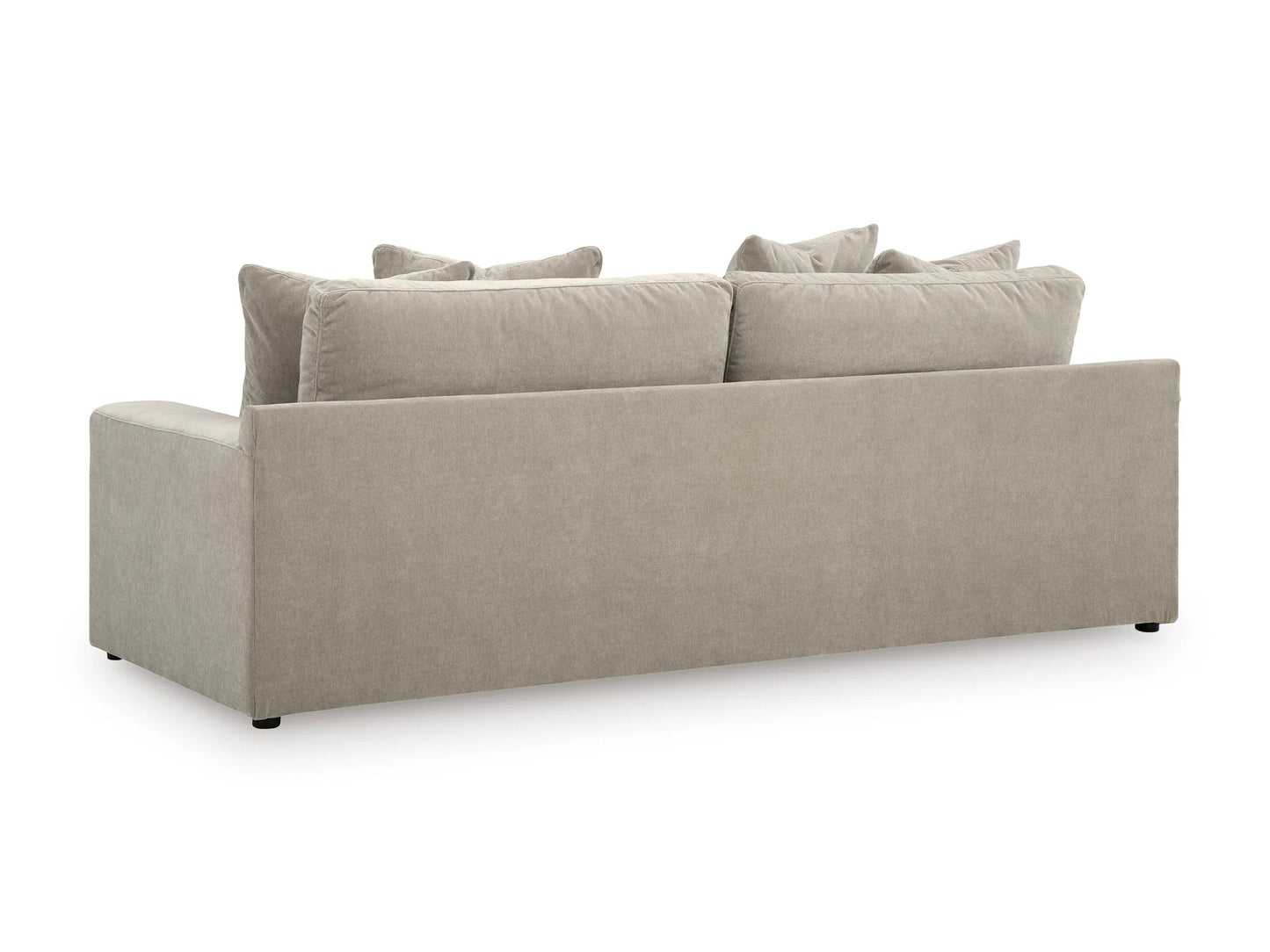 Rowan Velvet Sofa in Oatmeal, rear view on white