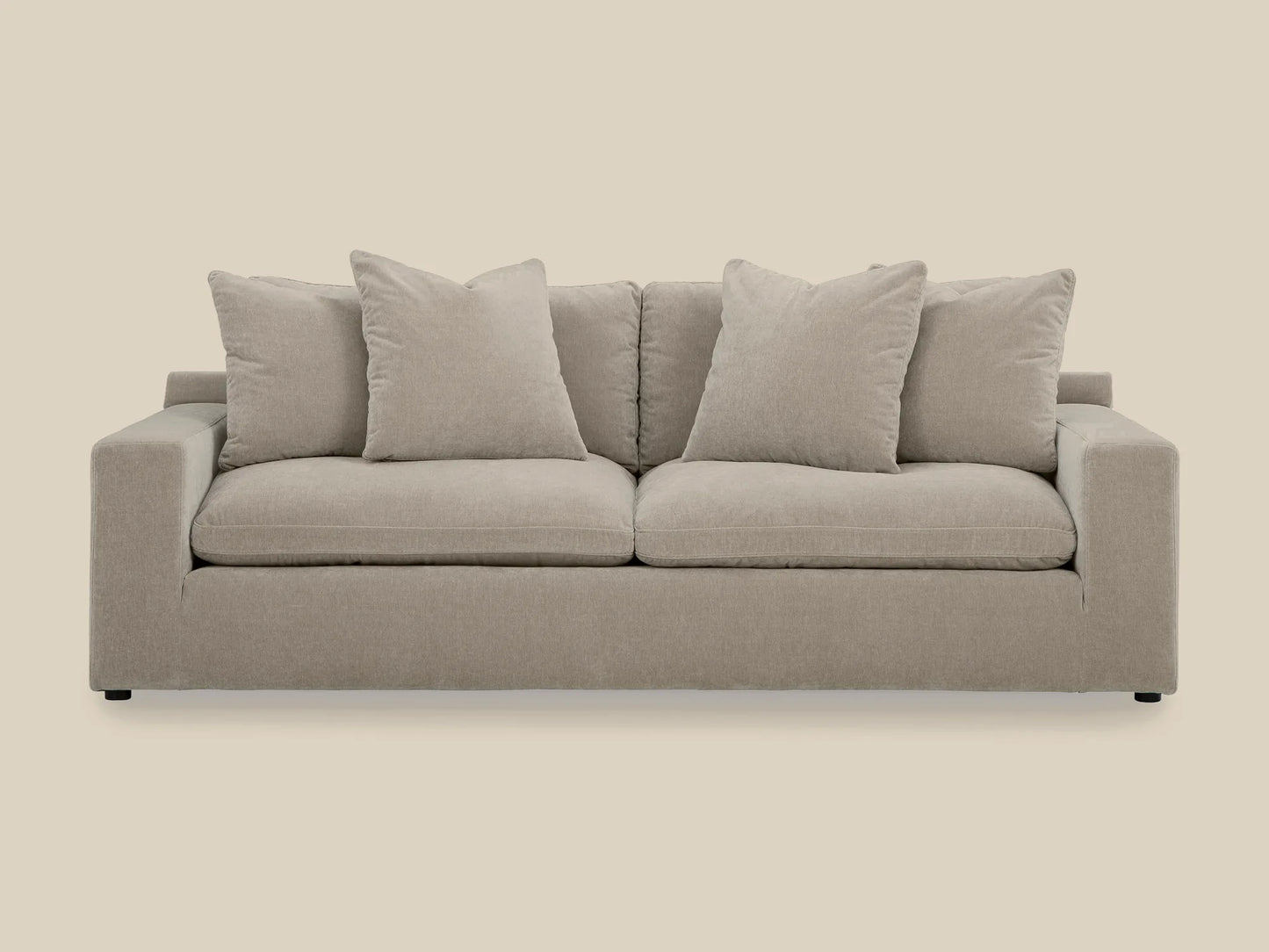 Rowan Velvet Sofa in Oatmeal, front view