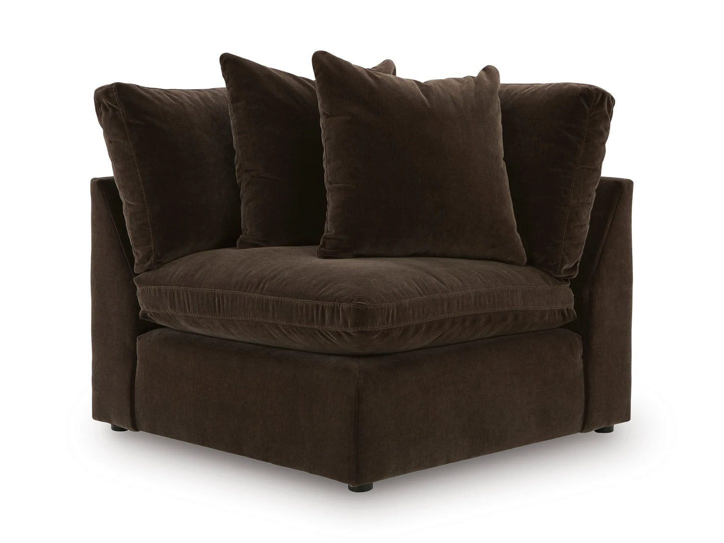 Rowan corner wedge module in Espresso velvet, front view on white