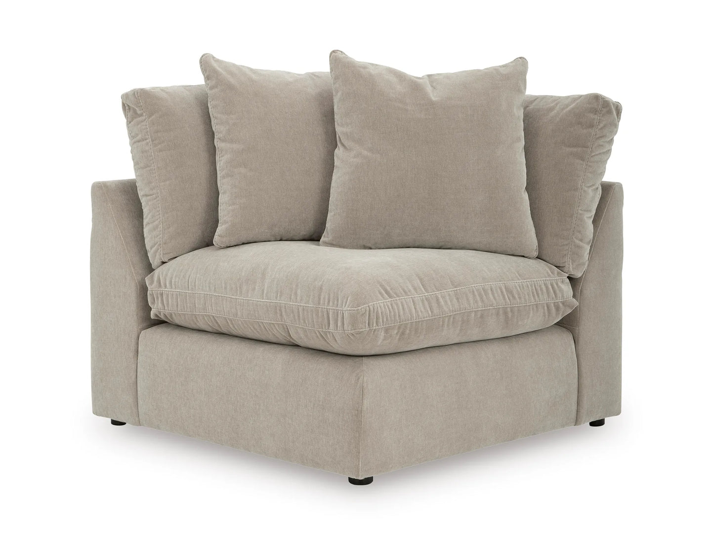 Rowan corner wedge module in Oatmeal velvet, front view on white